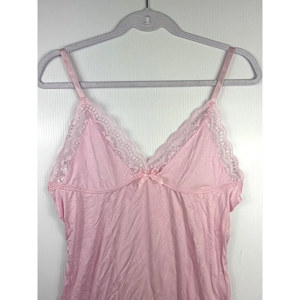 Women's XL Pink Lace Trim Nightgown Cotton Stretch‎ Coquette Sleepwear Chemise